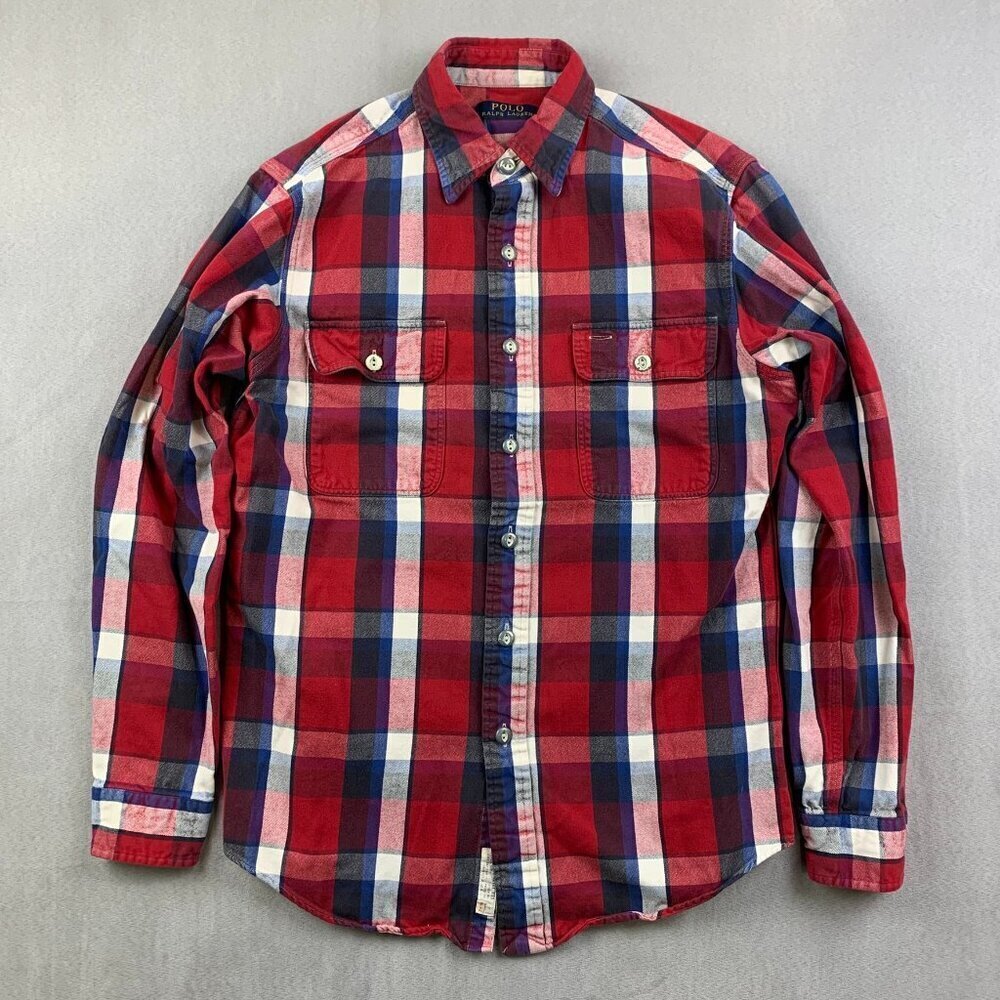 Ralph Lauren Polo Mens Shirt Small Red Plaid Button Up Workshirt Long Sleeve